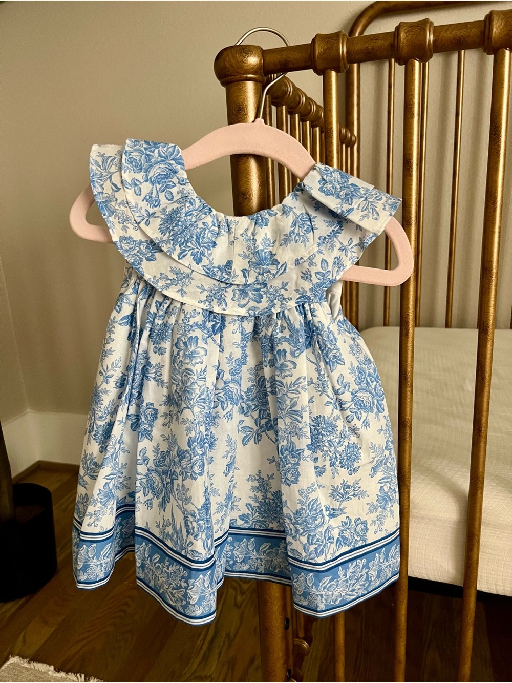 Janie and Jack White Dress with Blue Floral Toile